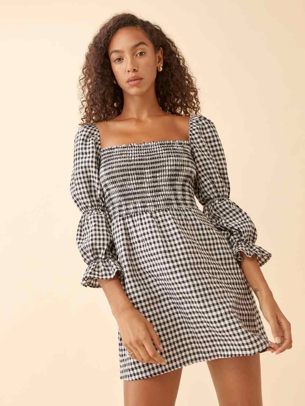 Reformation Black Gingham Linen Small Mini Dress Zoya NWT